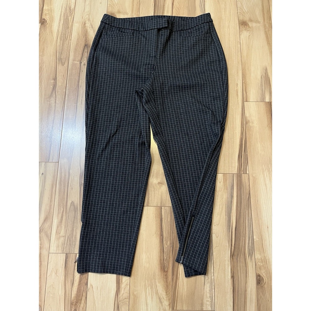 Lane Bryant Ankle Zip Dress Pants Womens 16 Grey Window Pane Hi-rise Pockets